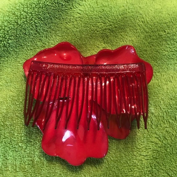 Vintage 80s hair comb with rose - Picture 2 of 5
